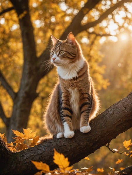 31072135-554464374-photo of a Cat poised gracefully atop an ancient oak tree, autumn leaves fluttering around, golden hour casting long shadows, ba.png